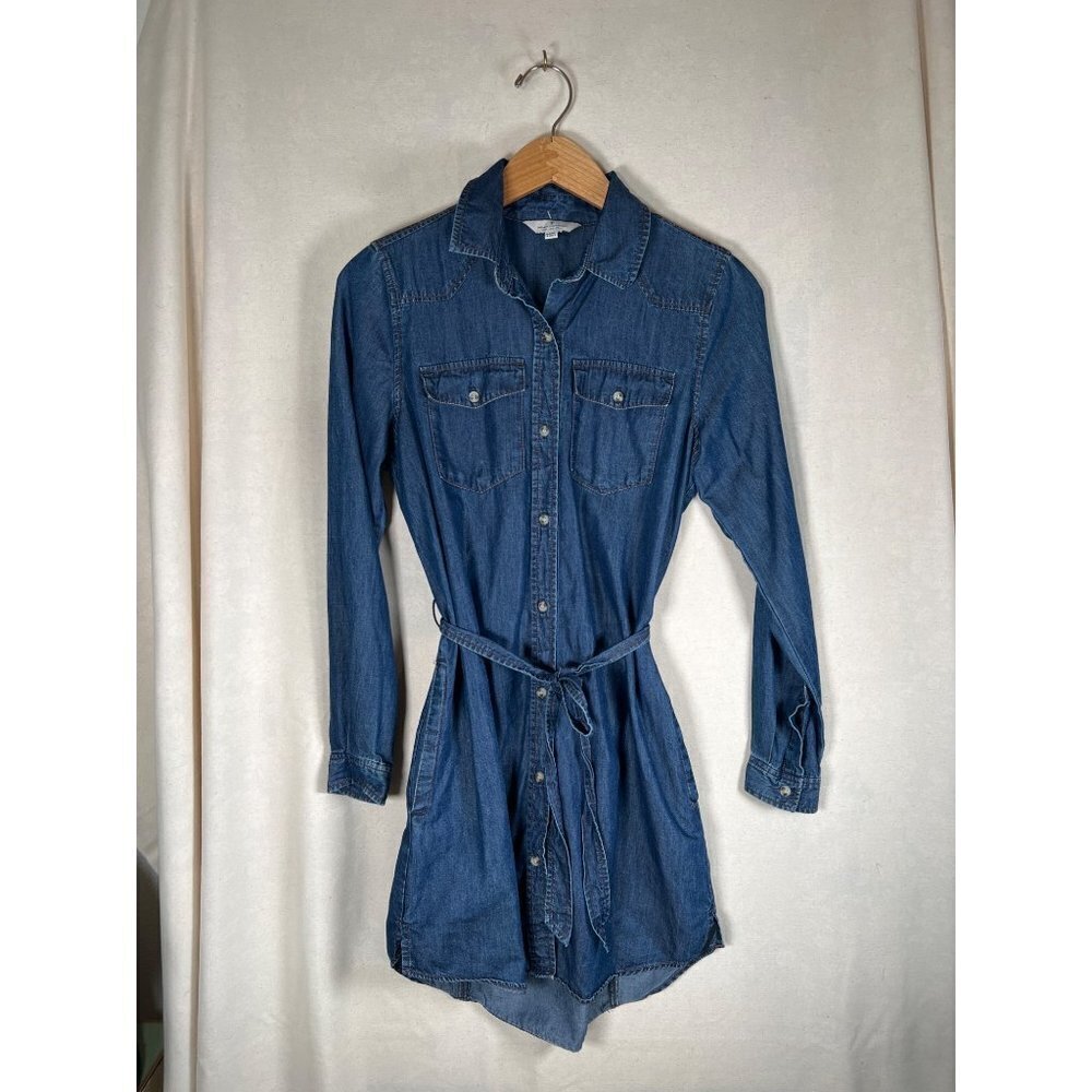 French Connection Womens Size 2 XXS Cotton Lyocell Denim Shirt Dress L/S Pockets - Picture 8 of 12